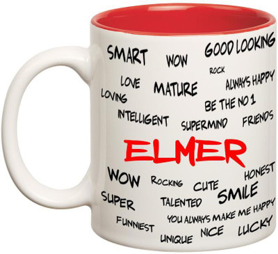 

Chanakya Good Personality Elmer Inner Red Cofffee Name Ceramic Mug(350 ml), Red;white