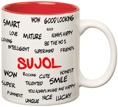 

Huppme Good Personality Sujol Inner Red Ceramic Mug(350 ml), Red;white