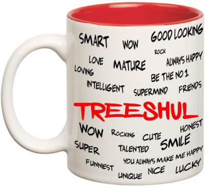 

Huppme Good Personality Treeshul Inner Red Ceramic Mug(350 ml), Red;white