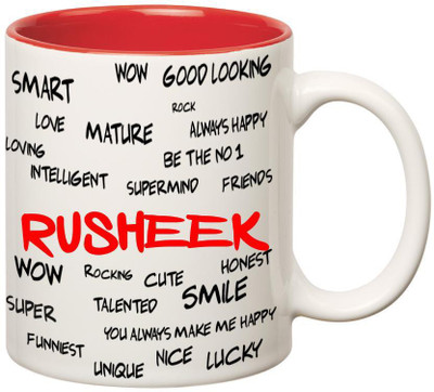 

Huppme Good Personality Rusheek Inner Red Ceramic Mug(350 ml), Red;white