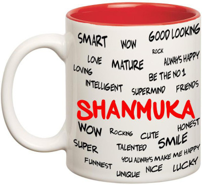 

Huppme Good Personality Shanmuka Inner Red Ceramic Mug(350 ml), Red;white