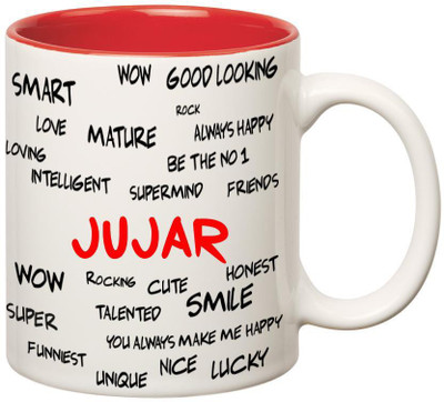 

Huppme Good Personality Jujar Inner Red Ceramic Mug(350 ml), Red;white