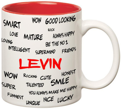 Huppme Good Personality Levin Inner Red Ceramic Mug(350 ml), Red;white
