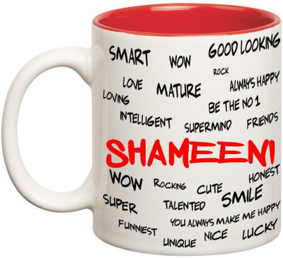 

Huppme Good Personality Shameeni Inner Red Ceramic Mug(350 ml), Red;white