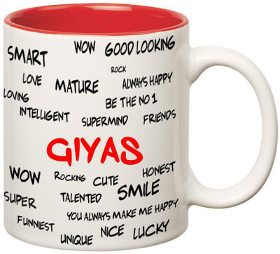 

Huppme Good Personality Giyas Inner Red Ceramic Mug(350 ml), Red;white