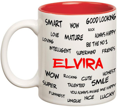 

Huppme Good Personality Elvira Inner Red Ceramic Mug(350 ml), Red;white