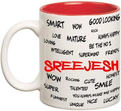 

Huppme Good Personality Sreejesh Inner Red Ceramic Mug(350 ml), Red;white