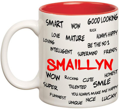 

Huppme Good Personality Smaillyn Inner Red Ceramic Mug(350 ml), Red;white