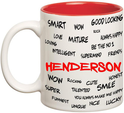 

Chanakya Good Personality Henderson Inner Red Cofffee Name Ceramic Mug(350 ml), Red;white