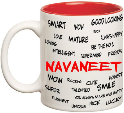 

Huppme Good Personality Navaneet Inner Red Ceramic Mug(350 ml), Red;white