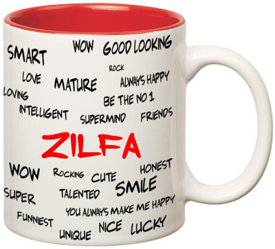 

Huppme Good Personality Zilfa Inner Red Ceramic Mug(350 ml), Red;white