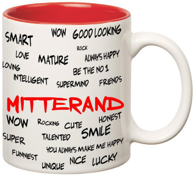 

Huppme Good Personality Mitterand Inner Red Ceramic Mug(350 ml), Red;white