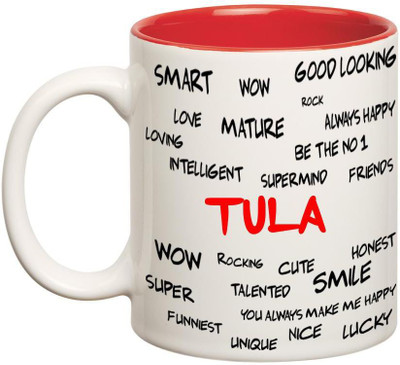 

Chanakya Good Personality Tula Inner Red Cofffee Name Ceramic Mug(350 ml), Red;white