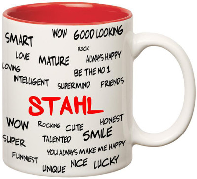 

Huppme Good Personality Stahl Inner Red Ceramic Mug(350 ml), Red;white