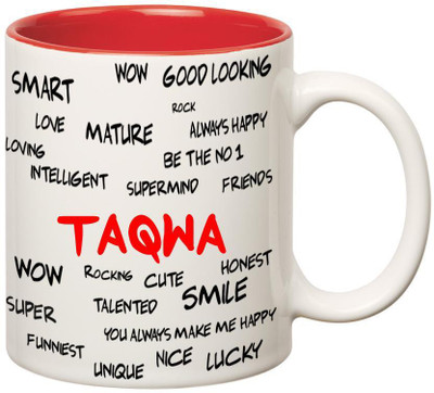 

Huppme Good Personality Taqwa Inner Red Ceramic Mug(350 ml), Red;white