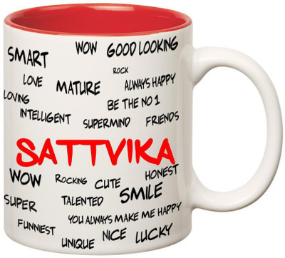 

Huppme Good Personality Sattvika Inner Red Ceramic Mug(350 ml), Red;white