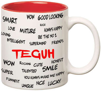 

Huppme Good Personality Teguh Inner Red Ceramic Mug(350 ml), Red;white