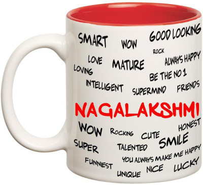 

Huppme Good Personality Nagalakshmi Inner Red Ceramic Mug(350 ml), Red;white