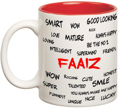 

Huppme Good Personality Faaiz Inner Red Ceramic Mug(350 ml), Red;white