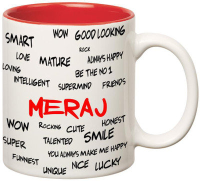 Huppme Good Personality Meraj Inner Red Ceramic Mug(350 ml), Red;white