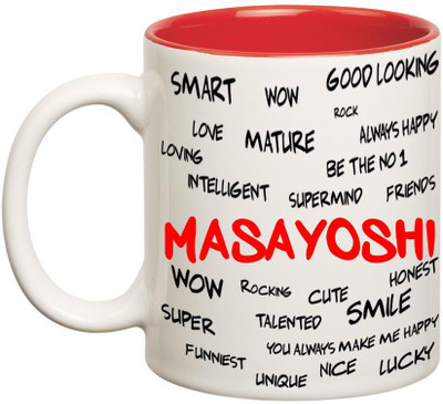 

Chanakya Good Personality Masayoshi Inner Red Cofffee Name Ceramic Mug(350 ml), Red;white
