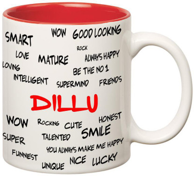 

Huppme Good Personality Dillu Inner Red Ceramic Mug(350 ml), Red;white