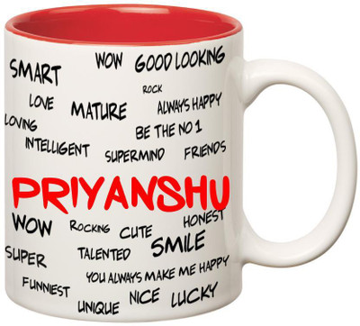 

Huppme Good Personality Priyanshu Inner Red Ceramic Mug(350 ml), Red;white