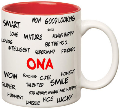 

Huppme Good Personality Ona Inner Red Ceramic Mug(350 ml), Red;white