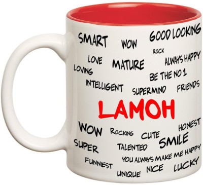 

Chanakya Good Personality Lamoh Inner Red Cofffee Name Ceramic Mug(350 ml), Red;white