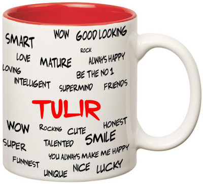 

Huppme Good Personality Tulir Inner Red Ceramic Mug(350 ml), Red;white