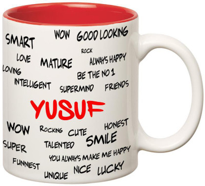 

Huppme Good Personality Yusuf Inner Red Ceramic Mug(350 ml), Red;white