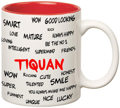 

Huppme Good Personality Tiquan Inner Red Ceramic Mug(350 ml), Red;white