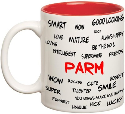 

Huppme Good Personality Parm Inner Red Ceramic Mug(350 ml), Red;white