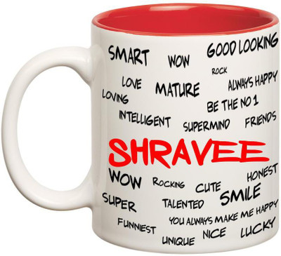 

Huppme Good Personality Shravee Inner Red Ceramic Mug(350 ml), Red;white