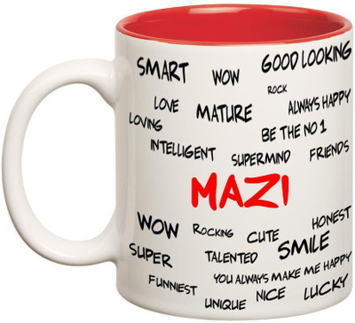 

Huppme Good Personality Mazi Inner Red Ceramic Mug(350 ml), Red;white