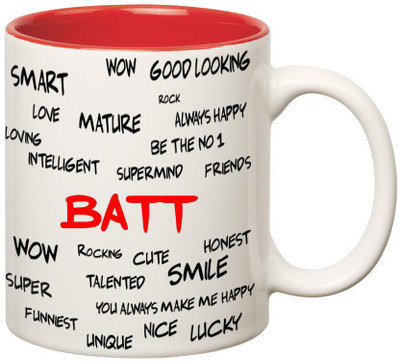 

Huppme Good Personality Batt Inner Red Ceramic Mug(350 ml), Red;white