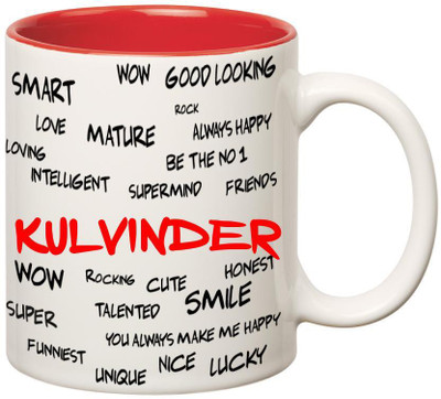 

Huppme Good Personality Kulvinder Inner Red Ceramic Mug(350 ml), Red;white