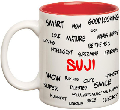 

Chanakya Good Personality Suji Inner Red Cofffee Name Ceramic Mug(350 ml), Red;white
