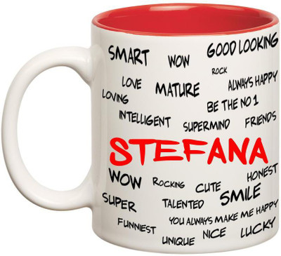 

Chanakya Good Personality Stefana Inner Red Cofffee Name Ceramic Mug(350 ml), Red;white