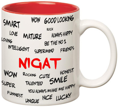 

Huppme Good Personality Nigat Inner Red Ceramic Mug(350 ml), Red;white