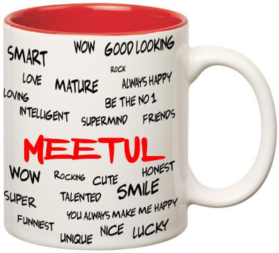 

Huppme Good Personality Meetul Inner Red Ceramic Mug(350 ml), Red;white