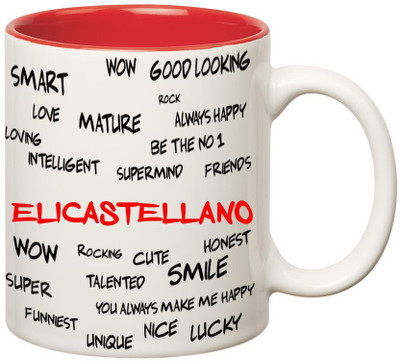 

Huppme Good Personality Elicastellano Inner Red Ceramic Mug(350 ml), Red;white