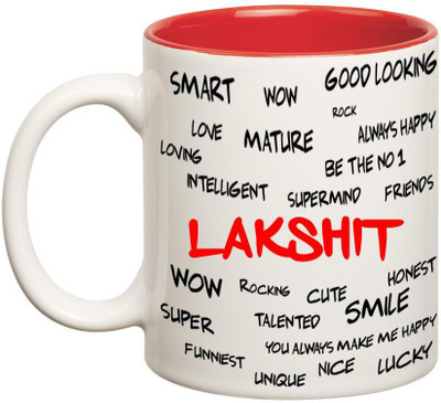 

Huppme Good Personality Lakshit Inner Red Ceramic Mug(350 ml), Red;white