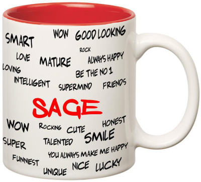 

Huppme Good Personality Sage Inner Red Ceramic Mug(350 ml), Red;white