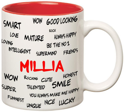 

Huppme Good Personality Millia Inner Red Ceramic Mug(350 ml), Red;white