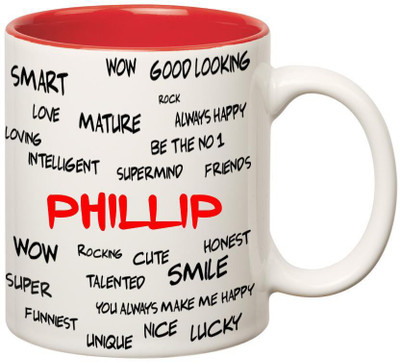 

Huppme Good Personality Phillip Inner Red Ceramic Mug(350 ml), Red;white