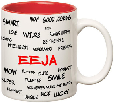 

Huppme Good Personality Eeja Inner Red Ceramic Mug(350 ml), Red;white