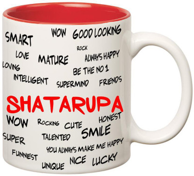 

Huppme Good Personality Shatarupa Inner Red Ceramic Mug(350 ml), Red;white