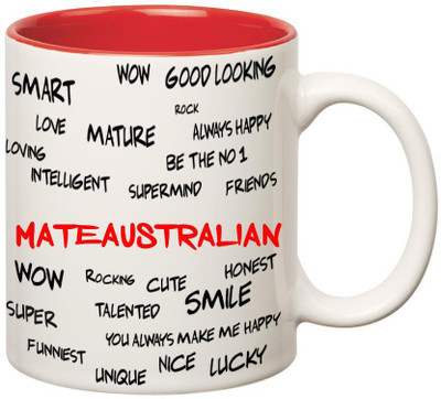 

Huppme Good Personality Mateaustralian Inner Red Ceramic Mug(350 ml), Red;white
