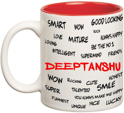 

Huppme Good Personality Deeptanshu Inner Red Ceramic Mug(350 ml), Red;white